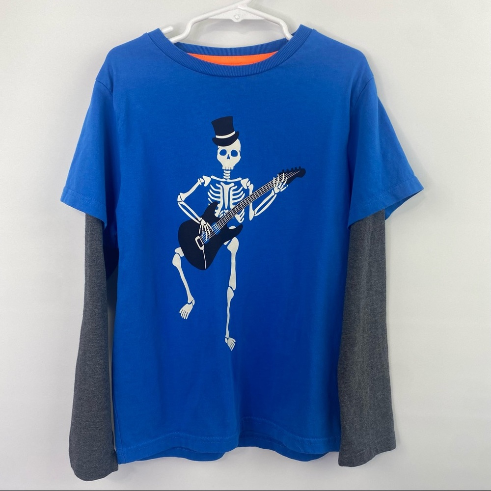 Mini Boden Long Sleeve Shirt Dancing Skeleton 7Y